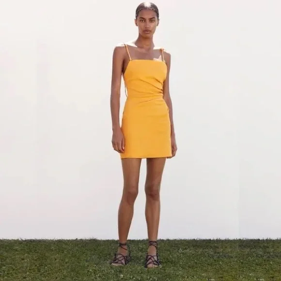 Zara Draped Linen Dress Tangerine